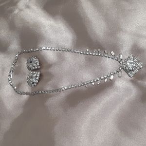 Vintage Rhinestone necklace & earring set .